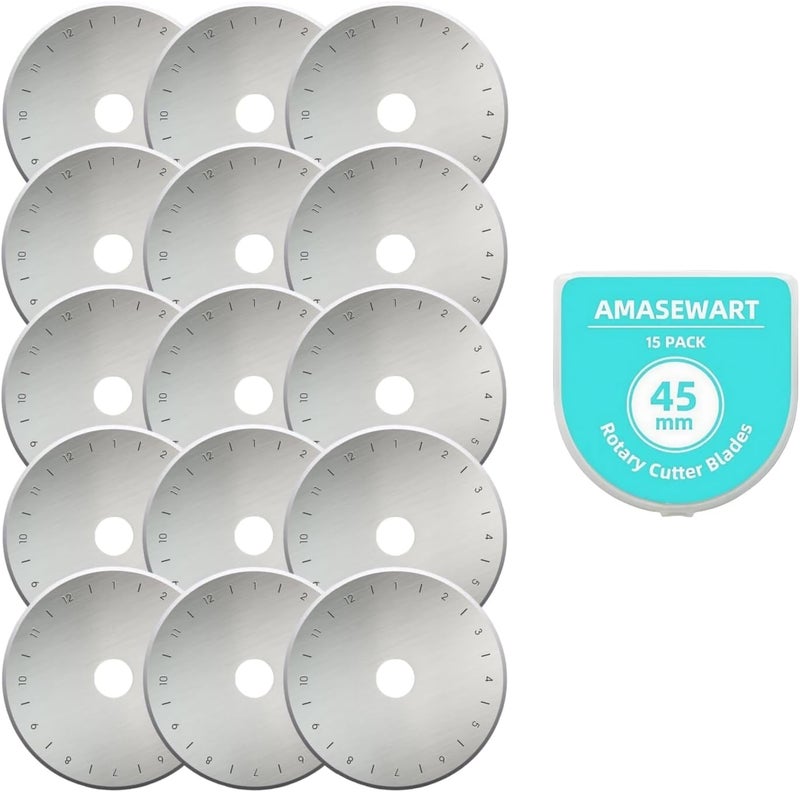 AMASEWART شفرات قطع دوارة 45 مم تناسب فيسكارس أولفا، شفرات دوارة بديلة للأقمشة، والتطريز، والخياطة، والفنون والحرف، عبوة من 15 قطعة - Image 1
